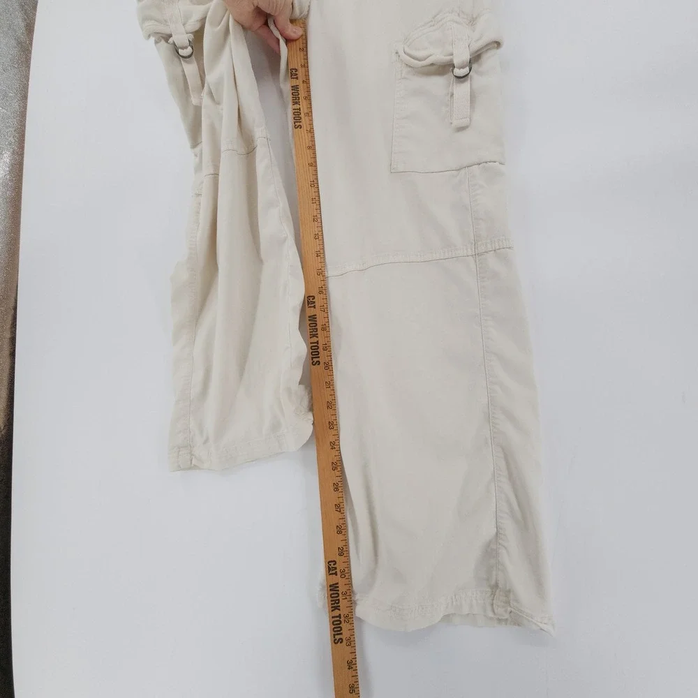 American Eagle Baggy Wide Leg Cargo Pants 8 Women Super High Rise‎ Cream Grunge